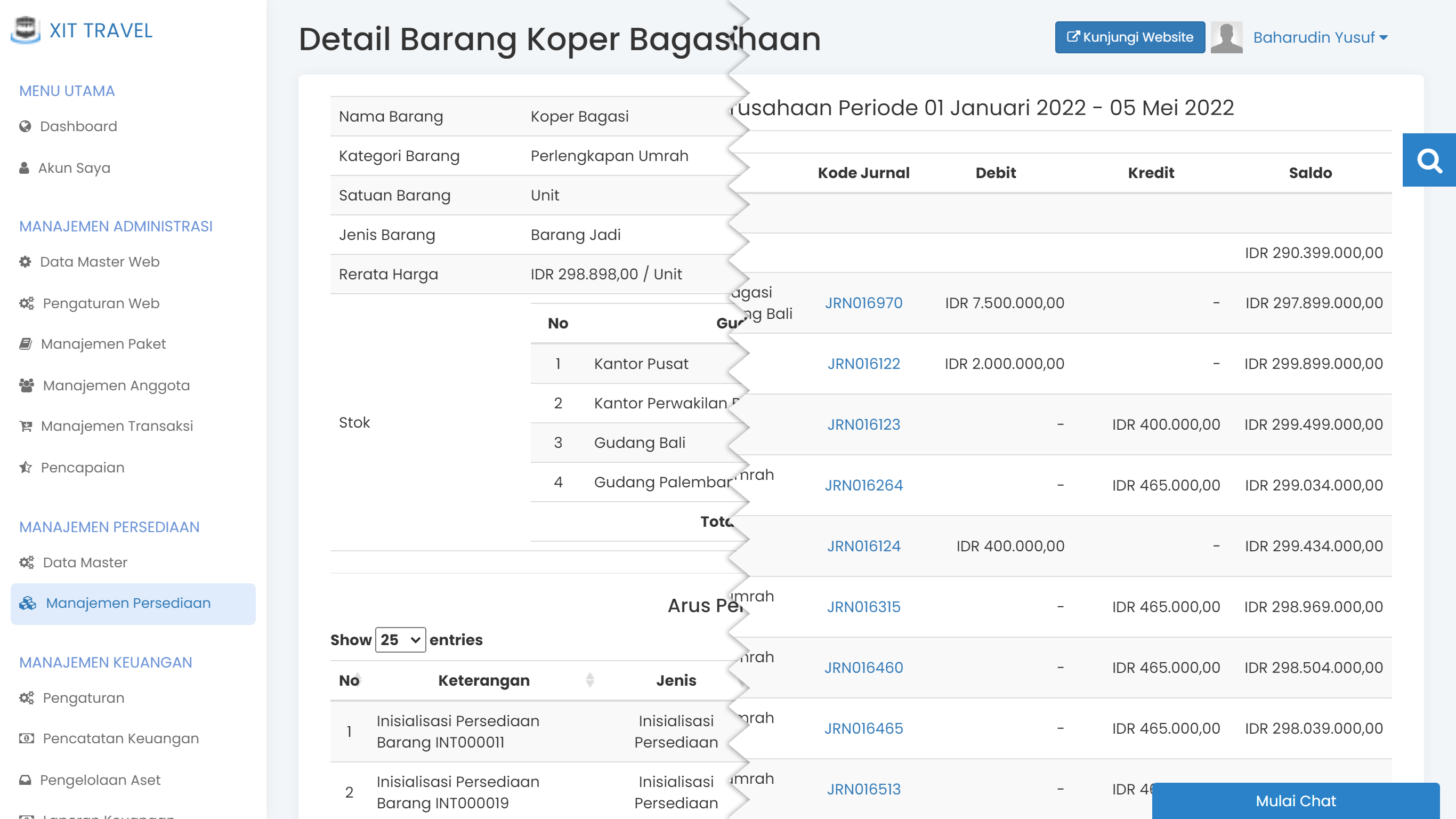 Layar integrasi persediaan dengan akuntansi keuangan di Erahajj
